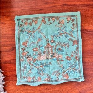 Embroidered Green Blue Cushion Zip Cover